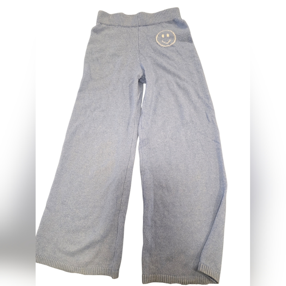 Sincerely Jules Wide Leg Knit Pants NWT Size M Blue Smiley Cozy Lounge Sweater